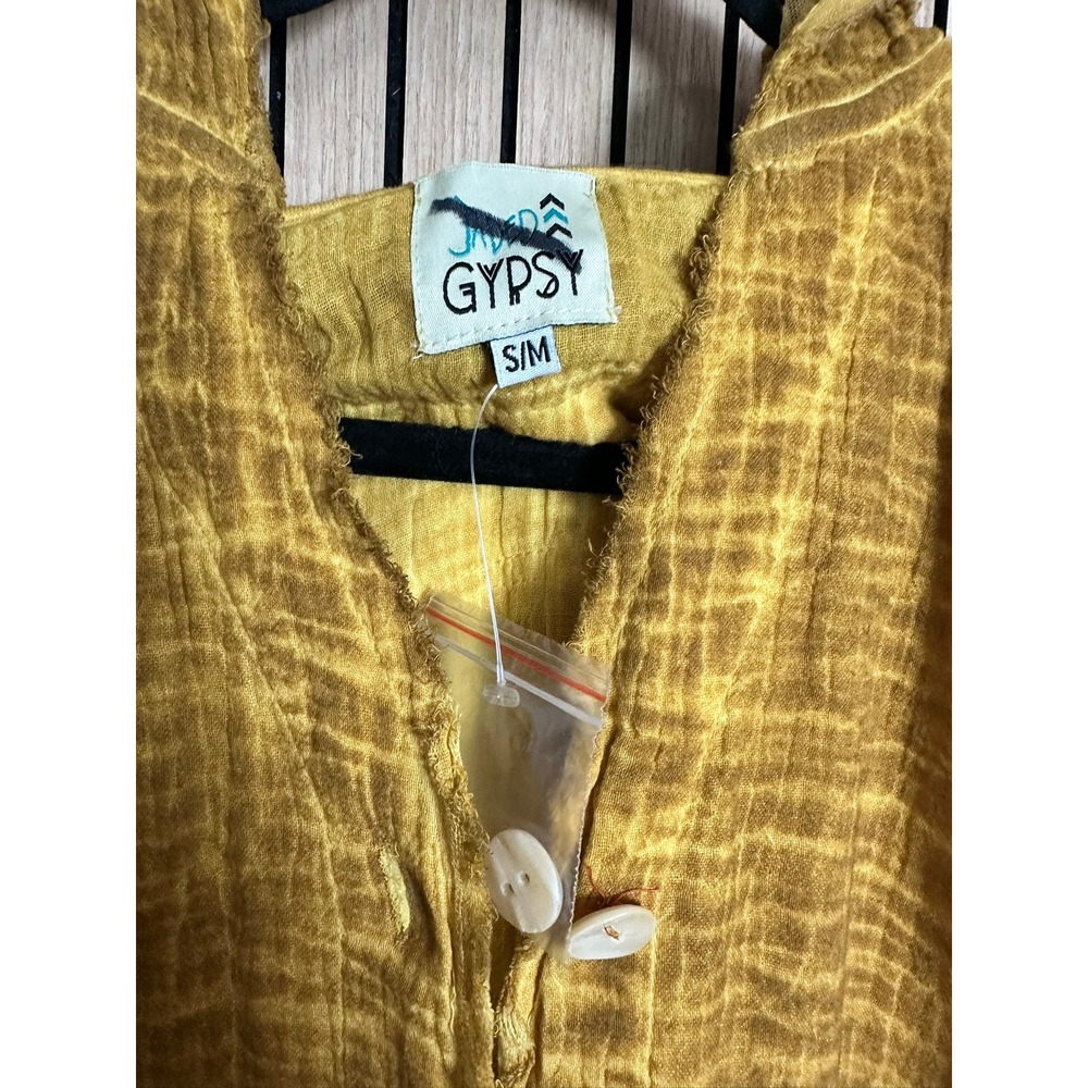 021 Jaded Gypsy Elysia Textured Gauze Hooded Lace Tunic Top (S/M, Yellow, EUC) - Picture 4 of 5